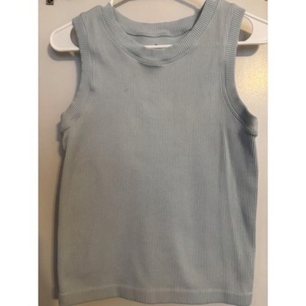 Light Blue Ribbed Tank Top Sleeveless Crew Neck Double Lined M